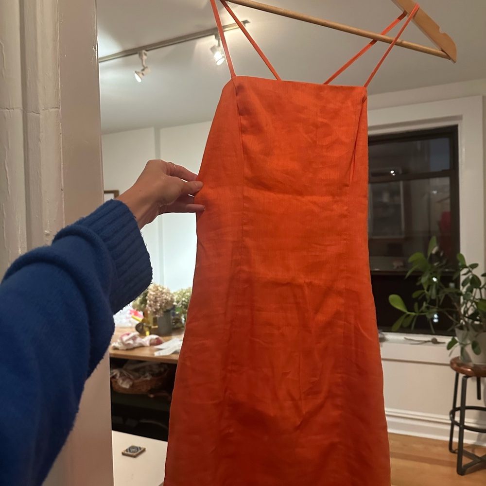 Orange linen Spaghetti Strap Dress